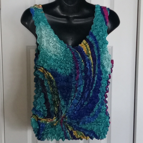 Vintage Y2K Popcorn Vibrant Multicolor Wave Textured Tank Top - Picture 3 of 4